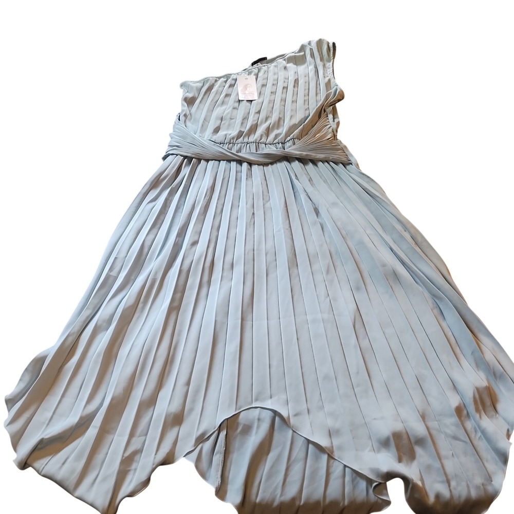PRETTYGARDEN One Shoulder Pleated Maxi Dress Light Blue XL Romantic Flowy NEW